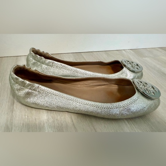 Tory Burch Minnie Travel Ballet Flat Royal Metallic Sliver Womans sz 9.5 - Picture 8 of 12